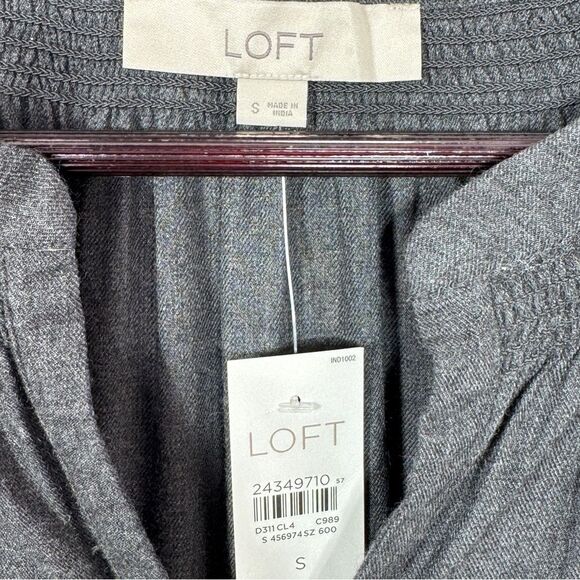 Loft V Neck Pop Over Boho Peasant Blouse Long Sleeve Denim Gray Small - Picture 9 of 12
